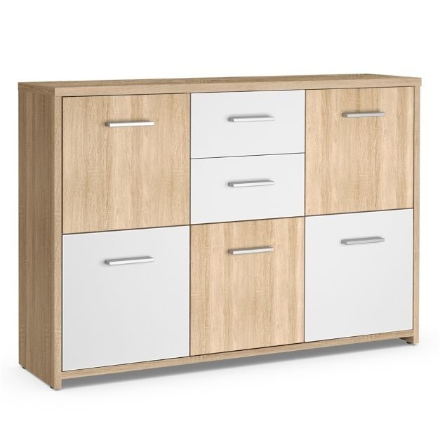 0794094542088 - Kommode Aufbewahrungsschrank mit 2 Schubladen und 5 Türen Modern Style für Wohnzimmer Eingang Schlafzimmer 114 x 295 x 775 CM Weißes Holz