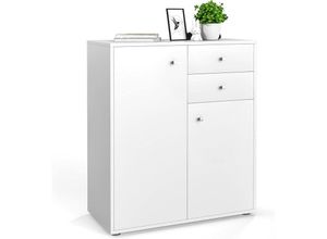 0794094542132 - Costway - Kommode mit 2 Türen und 2 Schubladen mit verstellbarem Regal multifunktionales Sideboard weiss Aufbewahrungsschrank Holz 72 x 34 x 855