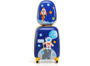 0794094542293 - 2-teiliges Kinderkofferset mit Astronautenmuster Rucksack & Etui 27 x 20 x 43 cm dunkelblau