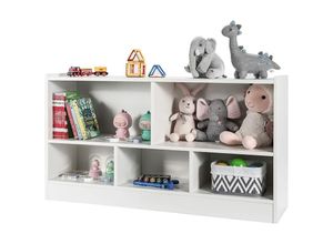 0794094542484 - Costway - Kinder Spielzeugschrank Bücherregal Holz mit 2 grossen Faechern und 3 kleinen Faechern offen für Spielzeug Puppen und Büche 111 x 30 x