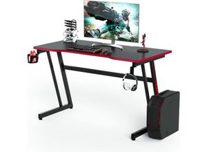 0794094542606 - 119cm Gaming Tisch Z-foermig Computertisch mit Getraenkehalter Kopfhoererhaken Gamepad-Halterung Ergonomischer Schreibtisch Arbeitstisch Büro