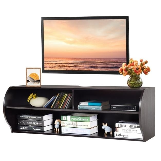 0794094542699 - Tv Schrank haengend und freistehend Fernsehschrank Holz modern mit 3 offenen Faechern Kommode für 32-55 Fernseher geeignet für Wohnzimmer und