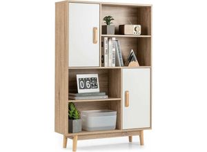 0794094542798 - Bücherschrank mit 2 Türen und 4 offene Regale Bücherregal Holz Standregal Holzregal Aufbewahrungsregal für Wohnzimmer Arbeitszimmer 80x24x120cm