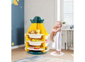 0794094543603 - Kinder Spielzeugregal drehbar mit 8 Kunststoff Aufbewahrungsboxen in Ananasform 3 Ebenen Spielzeugaufbewahrung 74 x 74 x 106 cm - Costway