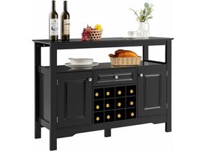 0794094543702 - Costway - Weinregal mit Türen und Schubladen abnehmbares Weinregal für 12 Fächern Konsolentisch 116 x 40 x 82 cm Schwarz