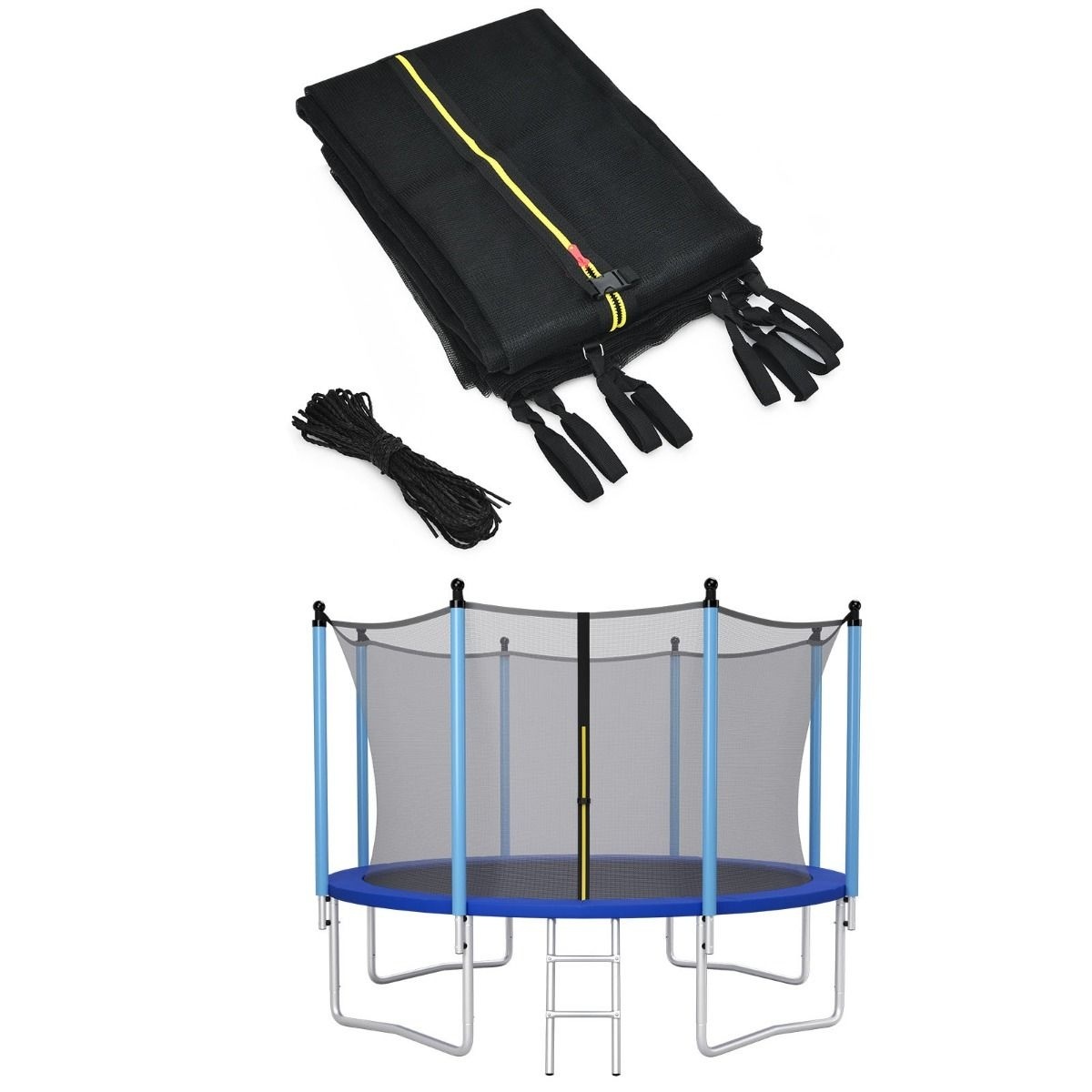 0794094544082 - 366cm Trampolin Sicherheitsnetz für Gartentrampoline Ersatznetz innenliegend mit Reissverschluss und Schnallen 8 Stangen Netzhoehe 180 cm - Costway