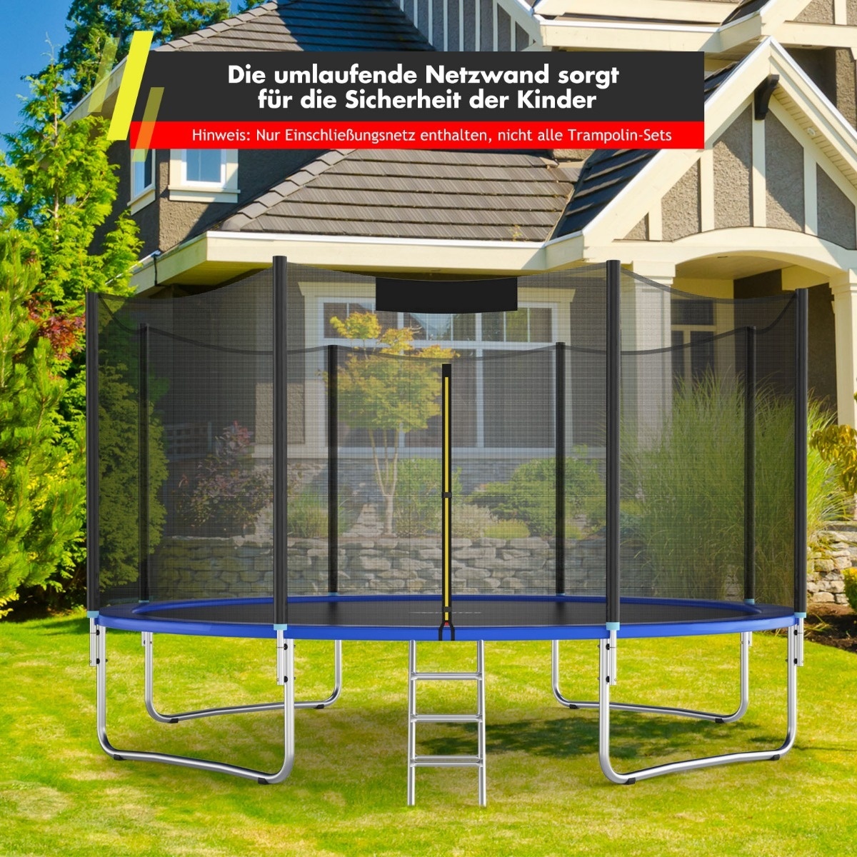 0794094544242 - 427 cm Trampolin Sicherheitsnetz für Gartentrampoline Ersatznetz mit Reissverschluss und Schnallen 8 Stangen Netzhoehe 180 cm - Costway