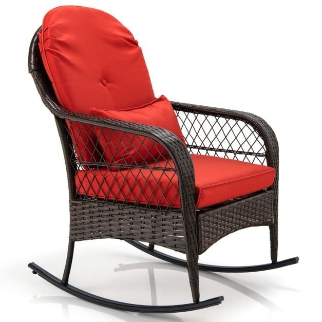 0794094544464 - Outdoor Schaukelstuhl - 1 Person - Rattan - Max 120 kg - 67 x 87 x 95 cm - Rot   Braun