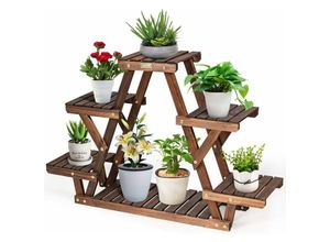 0794094555699 - Goplus - Pflanzenregal mit 6 Ablagen mehrstoeckige Blumentreppe aus Holz Pflanzentreppe Blumenstaender für Garten & Balkon Blumenleiter mit