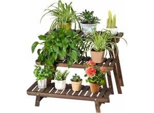 0794094555705 - Goplus - Pflanzentreppe mit 3 separaten Ablagen mehrstoeckige Blumentreppe aus Holz trennbarer Blumenstaender für Garten & Balkon & Outdoor &