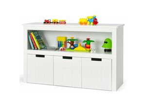 0794094556436 - Goplus - Kommode Beistellschrank Highboard mit 3 Schubladen& Ablageflaeche Rillendesign Leise Schubladenrad Mehrzweckschrank als