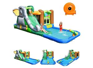 0794094557068 - Aufblasbares Hüpfburg mit Geblaese Wasserpark mit Rutsche Planschbecken Kletterwand Baelle & Wasserkanone Wasserspielcenter mit Tragetasche und