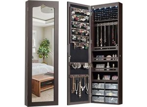 0794094557761 - Goplus - Schmuckschrank mit Schloss & 2 Schlüsseln Schmuckregal mit LED-Beleuchtung Spiegelschrank mit Schubladen Wandmontage und Türmontage mit