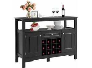 0794094558355 - GOPLUS Sideboard mit Weinregal Küchenschrank mit Offenem Regal 1 Schublade & 2 Türen Beistellschrank für Wohnzimmer Küche & Esszimmer Schwarz