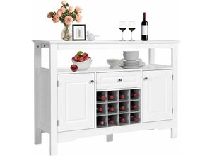 0794094558379 - Goplus - Sideboard mit Weinregal Küchenschrank mit Offenem Regal 1 Schublade & 2 Türen Beistellschrank für Wohnzimmer Küche & Esszimmer Weiss