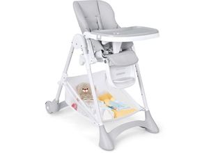 0794094558478 - Goplus - Verstellbarer Kinderhochstuhl Klappbarer Baby Essstuhl aus pp & Eisen & PU-Leder Baby-Hochstuhl mit Tablett & Raedern & Aufbewahrungskorb