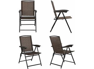 0794094562789 - Lot de 4 Chaises de Jardin Pliantes Dossier Inclinable avec Accoudoirs en Acier Résistantes aux Intempéries Extérieur Marron