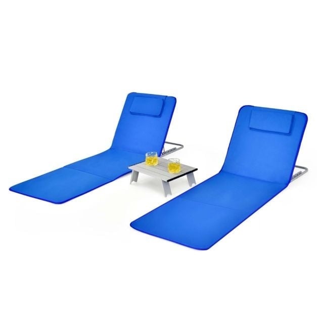 0794094565100 - Strandmatten und Beistelltisch - 3er-Set - blau - faltbar