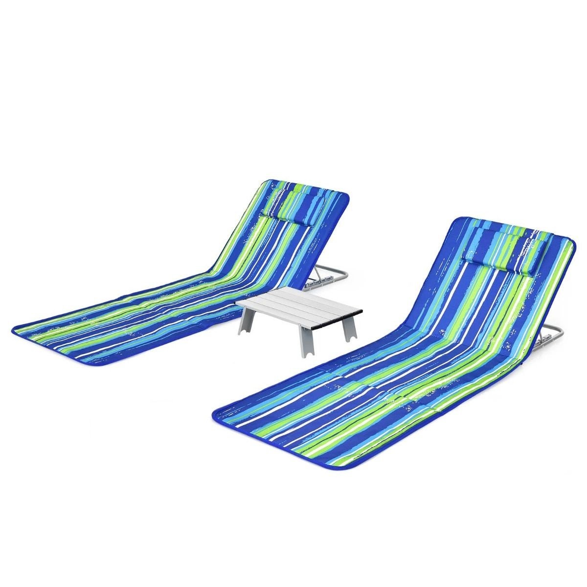 0794094565117 - Strandmatten (2 Stück) mit Beistelltisch - 151 x 56 x 27 cm - Grün   Blau