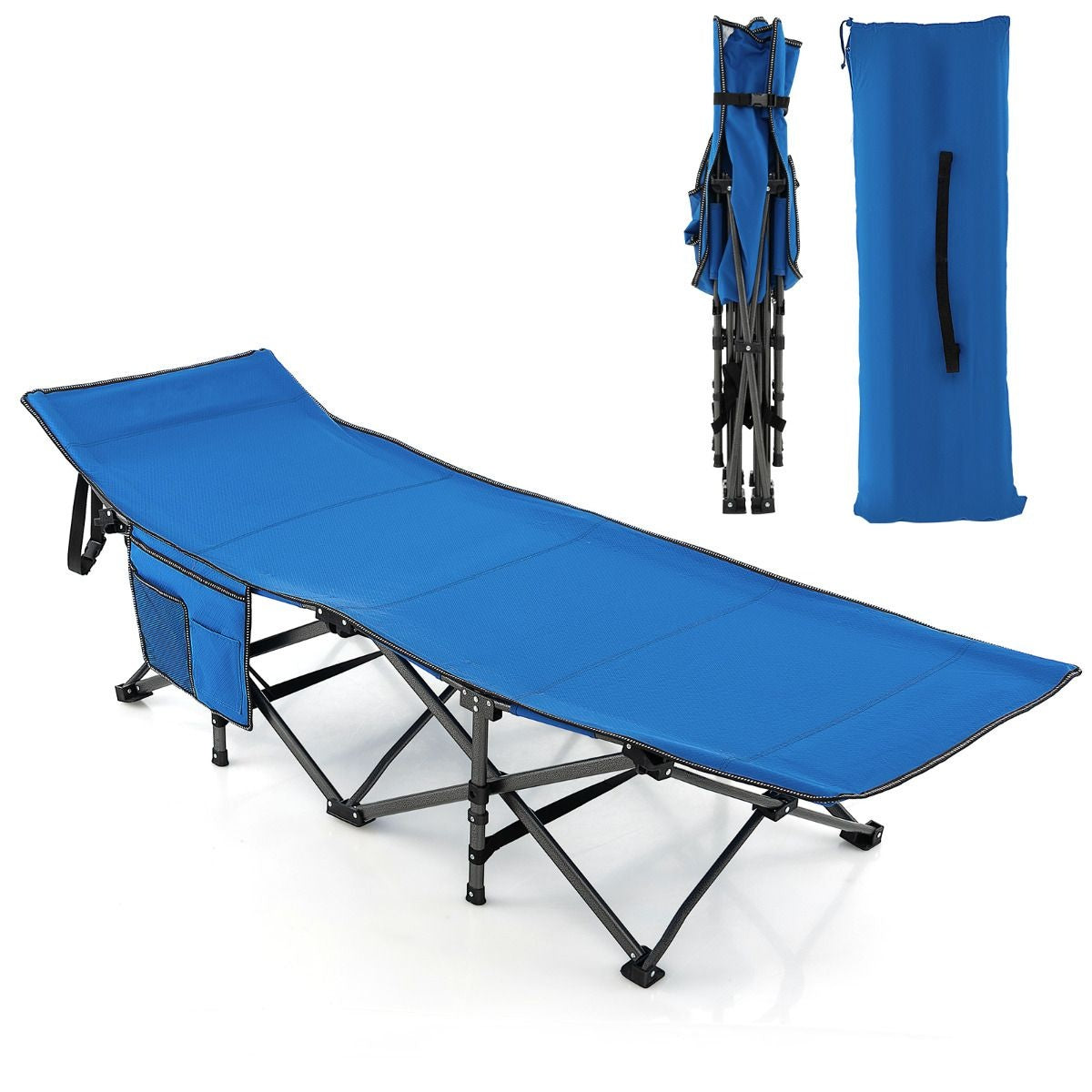 0794094565384 - Costway Campingbett - mit Seitentasche - faltbar - Reisestuhl - max 272 kg - blau