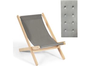 0794094565490 - Costway Garden Lounger Klappstuhl aus Holz mit Kissen für Naturpool + grau