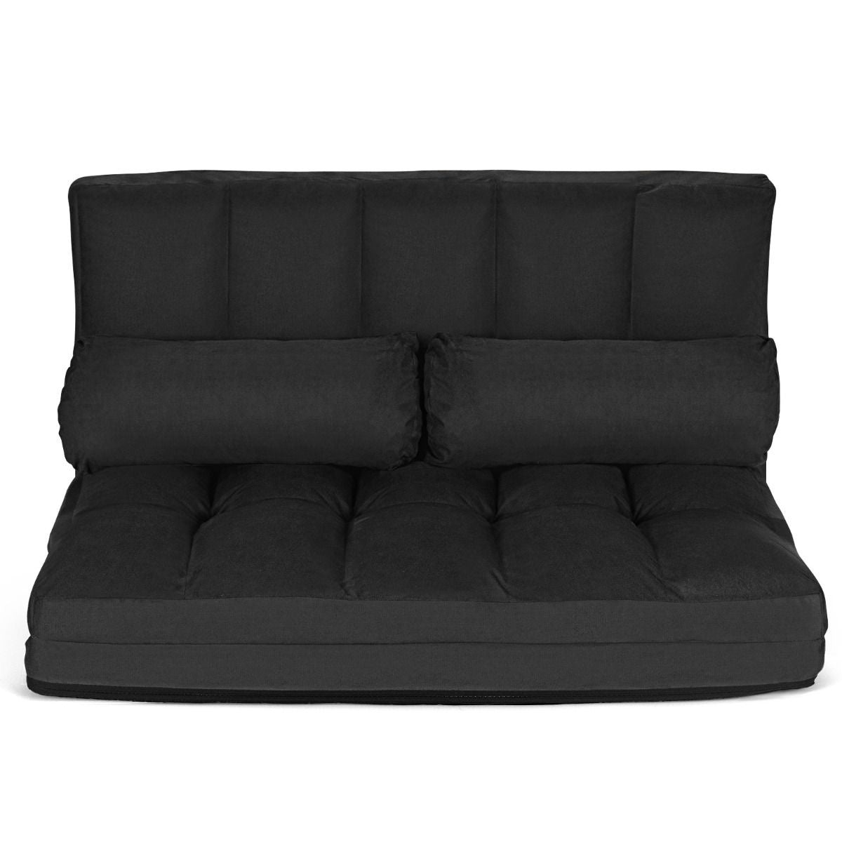 0794094566329 - Costway Schlafsofa mit 2 Kissen Schlafsofa mit 6 stabilen verstellbaren Rückenlehnen Lazy Sofa Schwarz