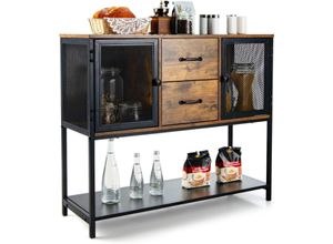 0794094566855 - Sideboard industriell Konsolentisch mit 2 Gitterschraenken und 2 Schubladen Beistelltisch 100 x 35 x 85cm - Costway