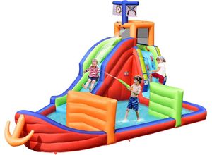 0794094567081 - 6 in 1 Hüpfburg mit Rutsche Aufblasbare Wasserrutsche Spielpool Springburg Hüpfschloss Outdoor Bouncer Planschbecken für Kinder 460 x 310 x 290 cm