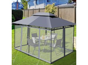 0794094567463 - Costway Outdoor-Pavillon mit abnehmbarer Netzseitenwand und Dächern 39 x 29 x 27 m grau