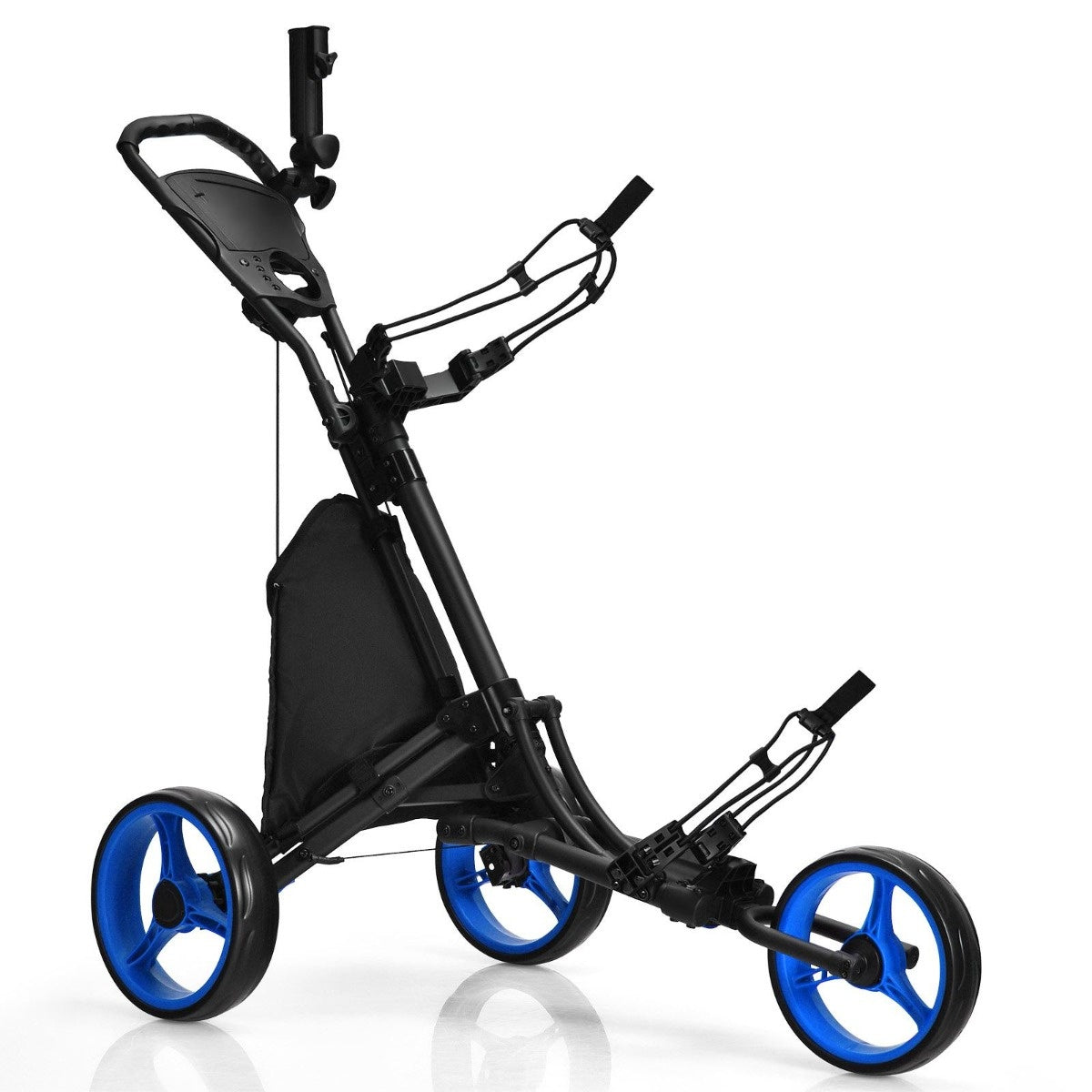 0794094568156 - Costway 3-Rad faltbarer Golf Trolley mit Anzeigetafel und Bildschirm und T-Stück Halterung schwarz + blau