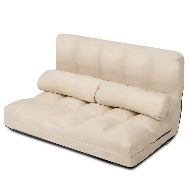 0794094568293 - Costway Schlafsofa mit 2 Kissen Schlafsofa mit 6 stabilen verstellbaren Rücken 180 x 113 x 10 cm Beige