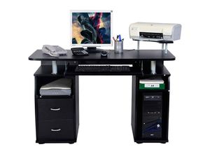 0794094613061 - Giantex - Schreibtisch mit 2 Schubladen Bürotisch mit Tastaturauszug   Regalen   Druckerablage PC-Tisch Holz Arbeitstisch Computertisch 120 x 55 x