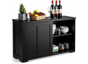 0794094625989 - Sideboard mit Schiebetüren Küchenschrank hoehenverstellbarer Ablage Beistellschrank für Küche Esszimmer und Wohnzimmer 107 x 33 x 60 cm - Costway