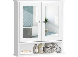 0794094635056 - Spiegelschrank Badschrank Badezimmerspiegelschrank mit Zwei Türen Wandschrank Bad Haengeschrank 585 x 565 x 135 cm (Weiss) - Goplus