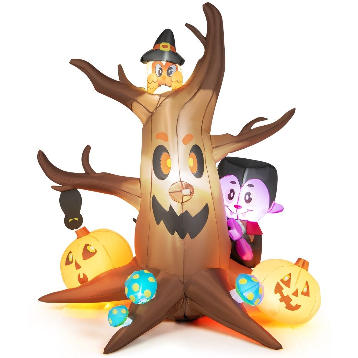 0794094637739 - Costway 180 cm großer aufblasbarer toter Halloween Baum mit Kürbis Geisterbaum mit LED Lichtern