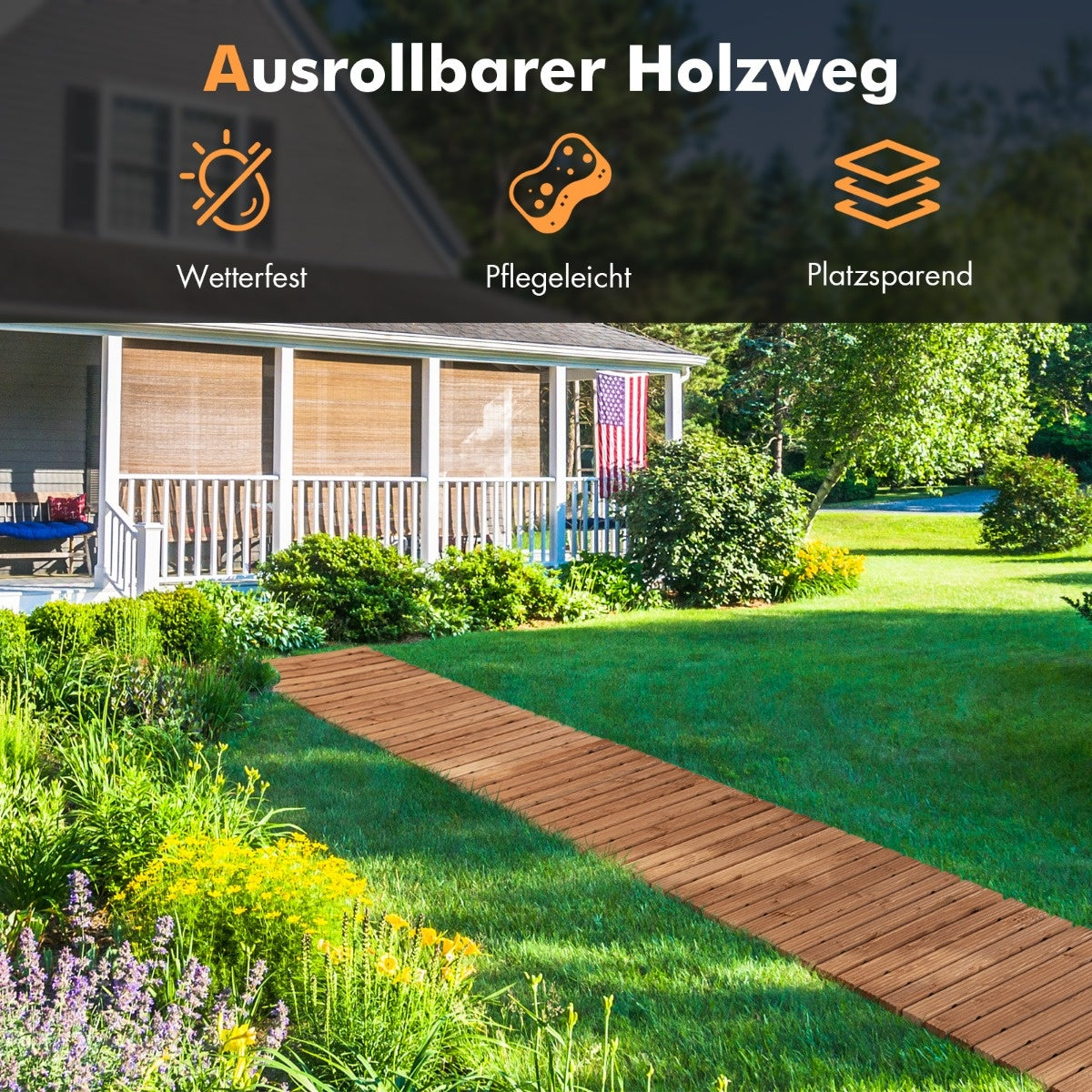 0794094638156 - Garten-HolzWeg 245 x 55 x 2 cm Abrollbares witterungsbeständiges gerades Pflaster im Außenbereich