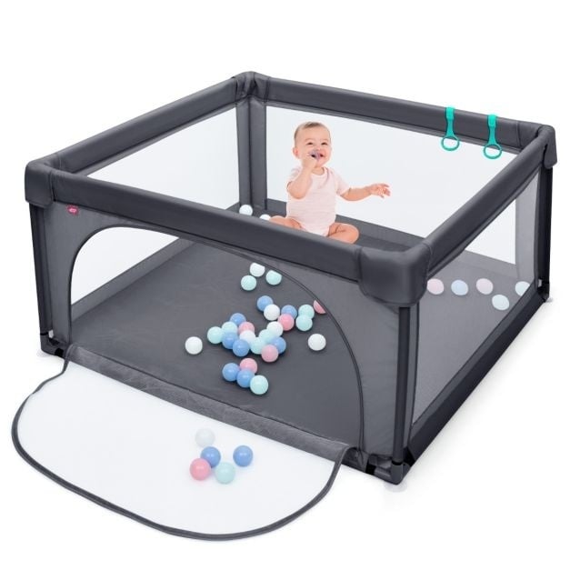 0794094638743 - Baby Laufstall Ground Box mit 50 Spielbällen Laufstall mit atmungsaktivem Netz 120 x 120 cm Dunkelgrau