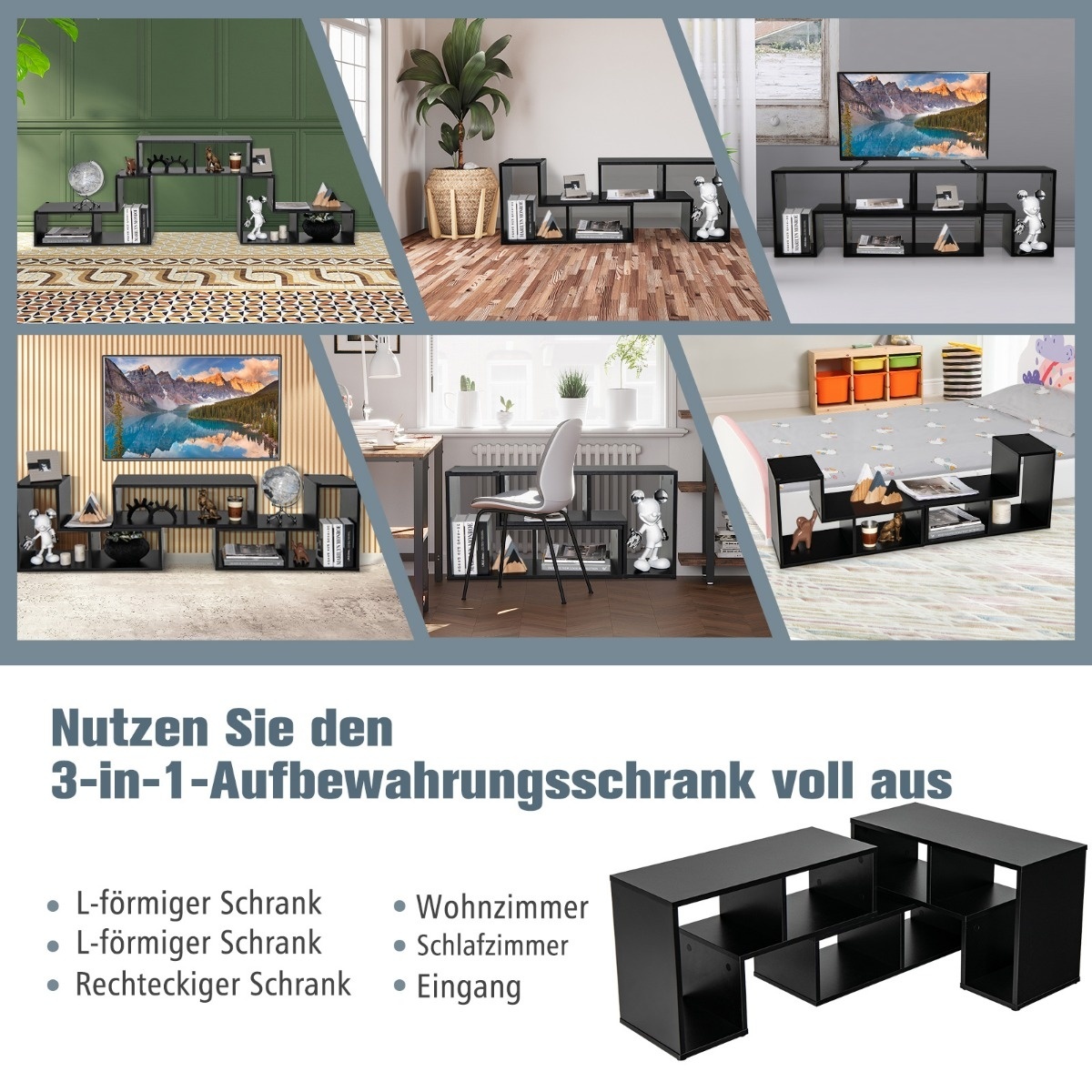 0794094638811 - Costway Fernsehschrank Holz 3-tlg frei kombinierter Fernsehtisch für TVs bis zu 65 