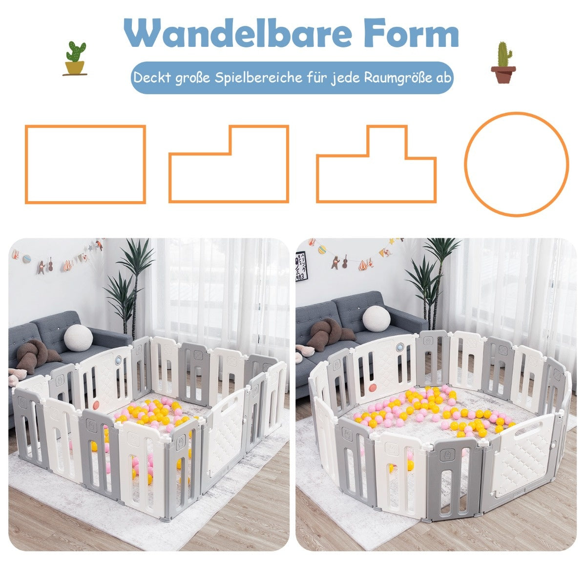 0794094639443 - Pladen Baby Laufgitter mit Türspielplatte und Sicherheitsschloss 146 x 1825 x 64 cm
