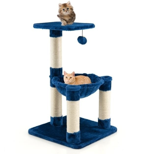 0794094639481 - Multi -Storey Scratching Post Soft Wrapped Kratzbaum mit einer gemütlichen Hängematte blau