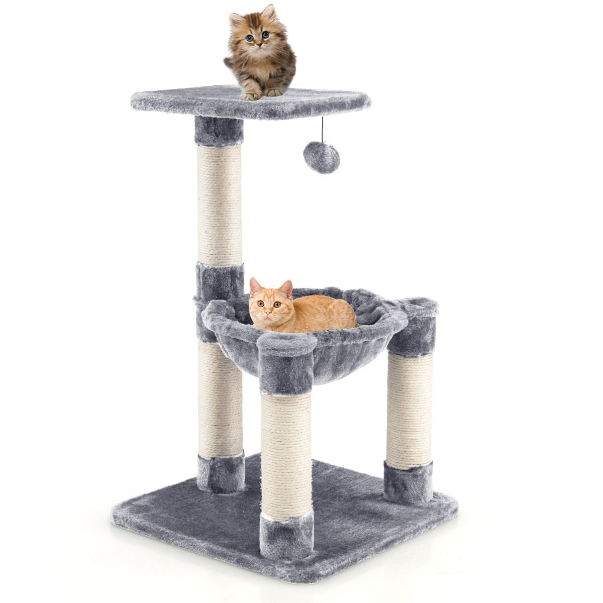 0794094639498 - Costway Multi -Storey Scratching Post Soft Wrapped Kratzbaum mit einer gemütlichen Hängematte grau