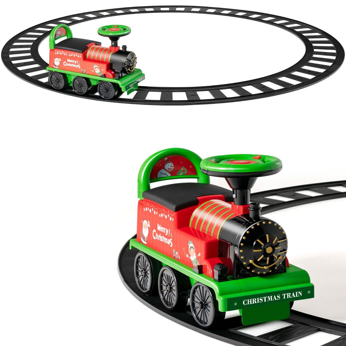 0794094640708 - 6V Electric Childrens Train om rechtop te zitten met 16 stuks rails voor kinderen vanaf 3 jaar