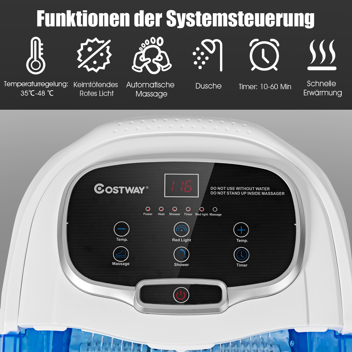 0794094641460 - Costway Fußbademassagegerät mit Rollen 35-48 ? Elektrisches Fußbad Duschmassagegerät blau