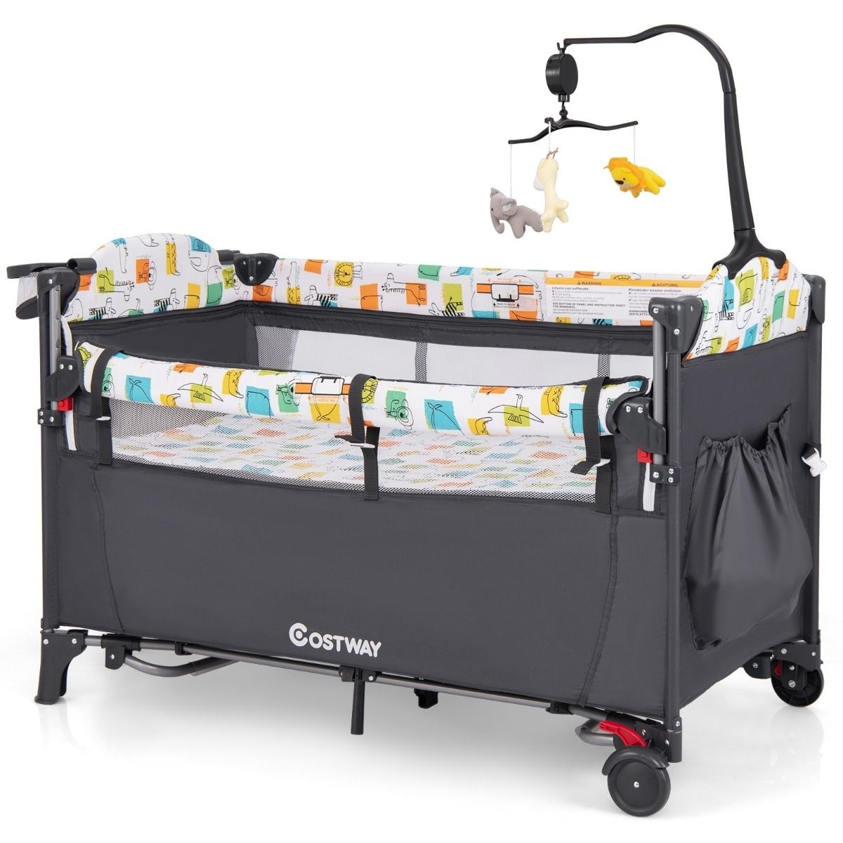 0794094641897 - Costway Changing 5-in-1 Babybett mit Kommode und Aufbewahrungstasche grau