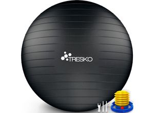 0796856338809 - Tresko - Gymnastikball (Schwarz 55cm) mit Pumpe Fitnessball Yogaball Sitzball Sportball Pilates Ball Sportball