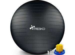 0796856338823 - Tresko - Gymnastikball (Schwarz 75cm) mit Pumpe Fitnessball Yogaball Sitzball Sportball Pilates Ball Sportball