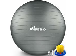 0796856338984 - Tresko - Gymnastikball (Grau 65cm) mit Pumpe Fitnessball Yogaball Sitzball Sportball Pilates Ball Sportball