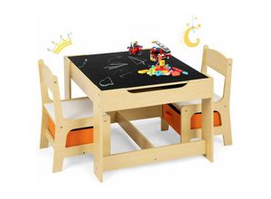 0796914948599 - 3tlg Kindersitzgruppe 1 Kindertisch mit 2 Stühle Kindermoebel Set HolzSitzgruppe für Kleinkinder Maedchen und Jungen - Goplus