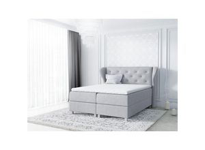 0796961406622 - Fun Moebel - Boxspringbett Schlafzimmerbett arianna 200x200cm Stoff Hellgrau