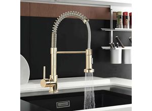 0797334201547 - Suguword - Küchenarmatur Spring Wasserhahn Küche mit Pull Down Sprüher Brause 2 Sprühmodi High Arc Einhebel Pültisch MischbatterieGold